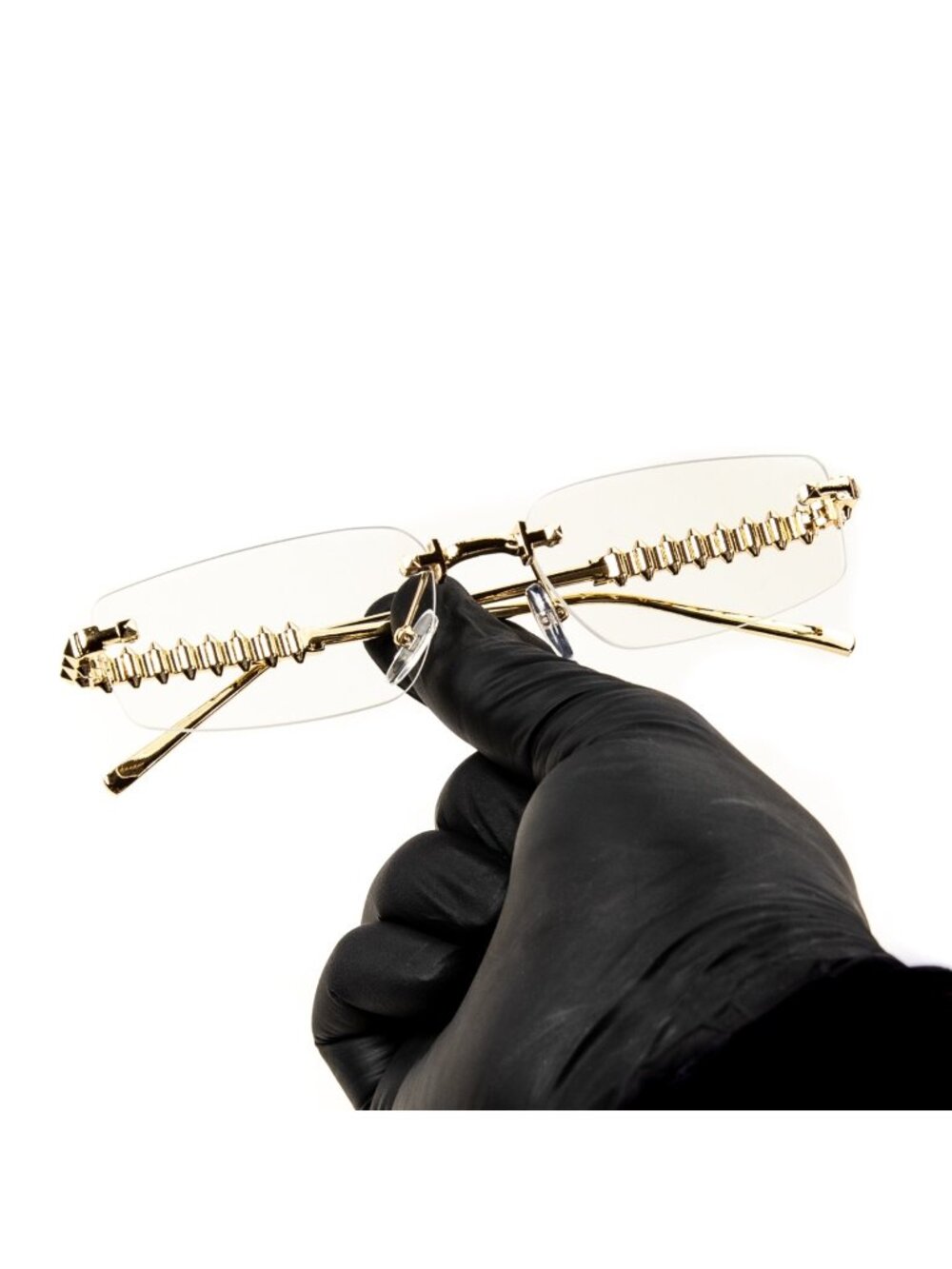 Gold Spike Frame Metal Designer Rimless Narrow Clear Lens​ Rectangular Glasses